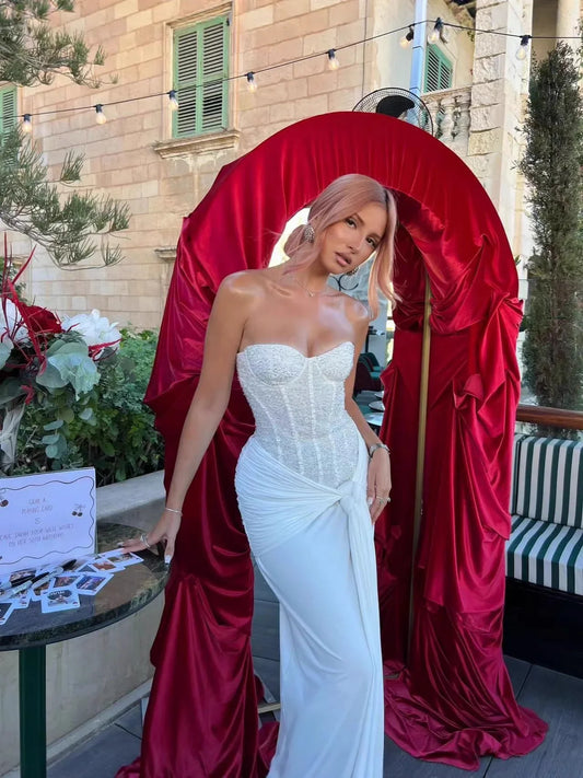 Women's Evening Dress Luxury Elegant Velvet White Long One-piece Dress Gown Sequins Birthday Cocktail Party Dresses