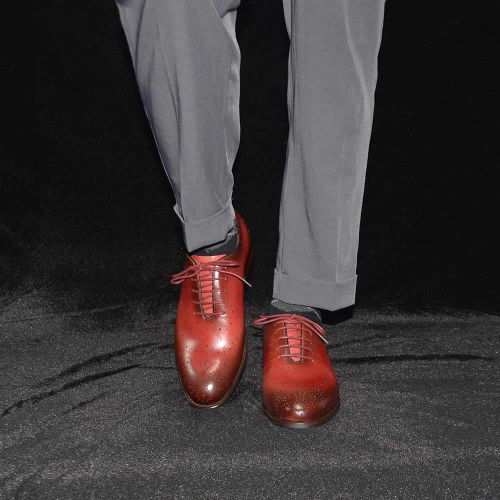 Luxury Genuine Leather Men's Dress Shoes Red/Black Wingtip Oxford Formal Lace-up Brogue Business Man Shoes for Social Wedding