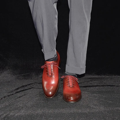 Luxury Genuine Leather Men's Dress Shoes Red/Black Wingtip Oxford Formal Lace-up Brogue Business Man Shoes for Social Wedding