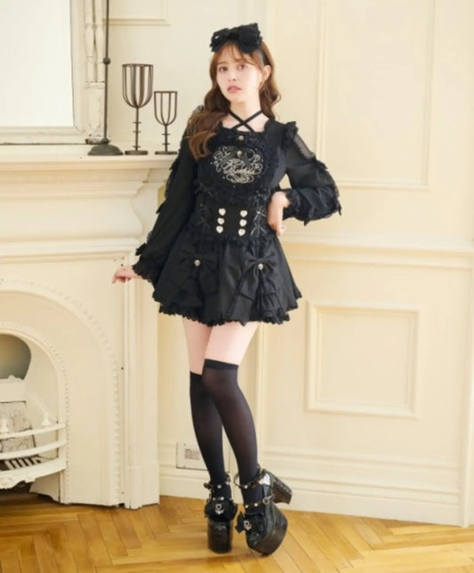 Liz Japanese New 2026 Spring Sweet Girl Heart Buckle Double Bow Lace Patchwork High-waisted Kawaii Elegant Princess Short Skirt