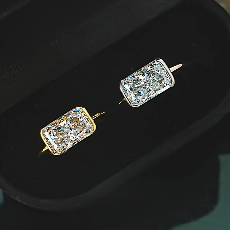 Vintage style broken ice cut 925 silver ring 7 * 11 high carbon diamond cube candy INS diamond ring light luxury gift