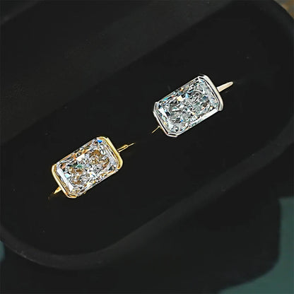 Vintage style broken ice cut 925 silver ring 7 * 11 high carbon diamond cube candy INS diamond ring light luxury gift