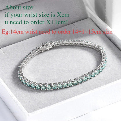 3/4mm GRA Certified Full Green Moissanite Tennis Bracelet for Women 18K Plated Lab Diamond 925 Silver Bracelet Men