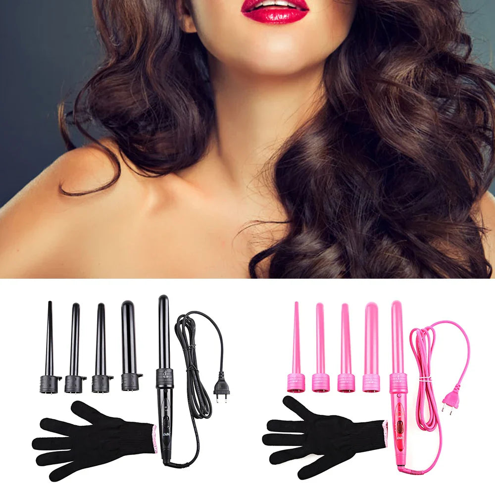 5 In 1 Professional Hair Curling Lron Hair Waver Pear Flower Cone Electric Hair Curler Roller Curling Wand