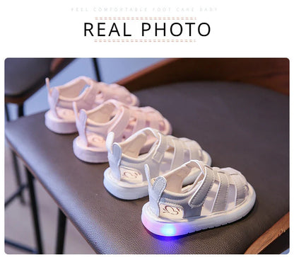 Summer Children Light-up Toddler Shoes New Bunny Soft-soled Roman Shoes Baby's Footwear Sandals Kids Shoes Girl with LED G12191