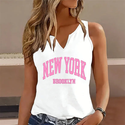 BROOKLYN NEW YORK Sleeveless Tank Top T-shirt V Neck Casual Fashion Vest T Shirts Women Short Sleeve Tee Shirt V-Neck