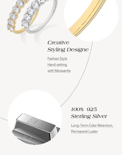 ATTAGEMS Oval Cut Moissanite Rings for Women 1.8CTW DVVS1 Diamond S925 Silver 18K Gold Plated Matching Wedding Band Jewelry Gift