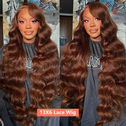 Chocolate Brown 13x4 Body Wave Lace Front Wig Pre-Plucked Brazilian HD 13x6 Lace Frontal Wigs for Women 32 Inch Human Hair