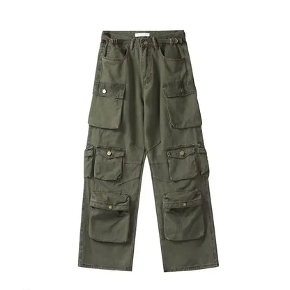 2025SS New Men's Casual Hip-hop Multi Pocket Functional American Retro Brand Fashionable Straight Leg Wide Leg Work Pants Y2K