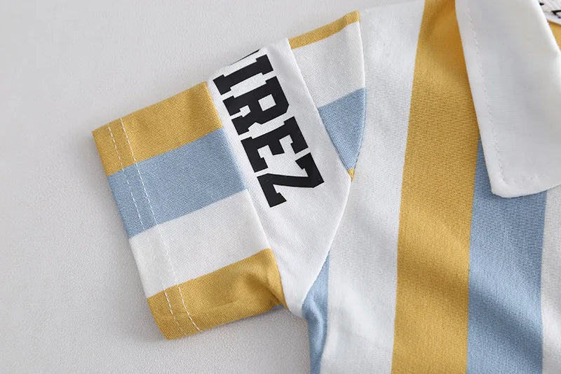 ‌New 2025 Boys Cotton Striped Shorts Set 2-Piece Summer Outfit Fashion Short Sleeve Casual Playwear Stylish Kids Clothing‌
