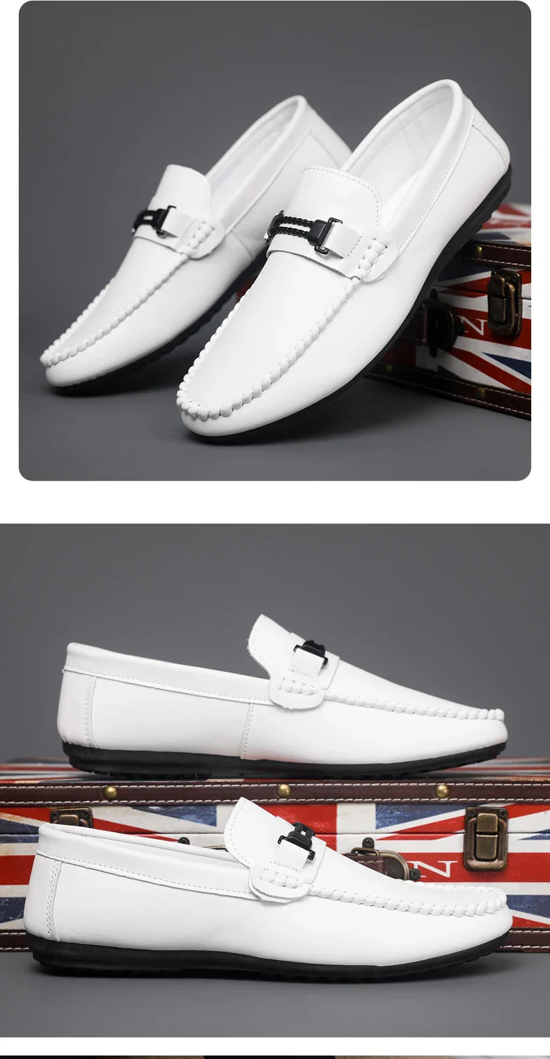 Trend White Loafers Man Big Size 46 Breathable Lightweight Men's Leather Shoes Comfortable Casual Shoes Men Driving Shoes