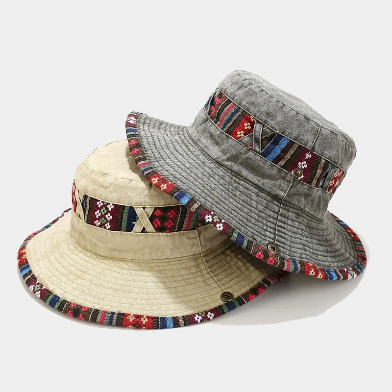Cotton National Wind Solid Color Bucket Hat Outdoor Travel Sun Cap For Men And Women 15