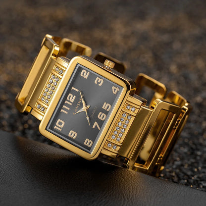 Rectangle Ladies Wristwatch Gold Silver Bangle Watches for Women Rhinestone Hollow Steel Quartz Female FashionClock