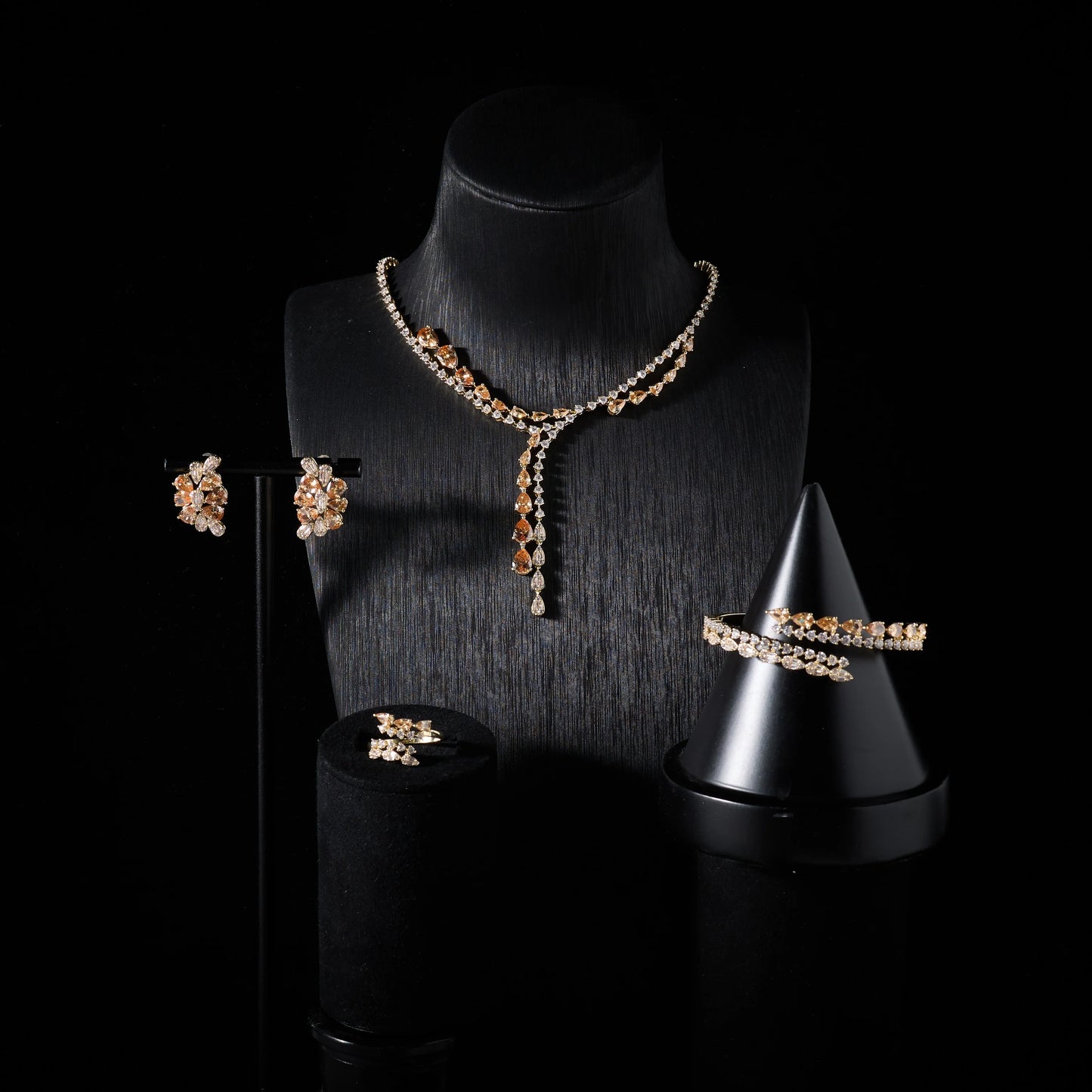 Luxury Color Fancy Yellow Cubic Zirconia High Quality Pink Jewelry Set Women Elegant Sets Necklaces Trend 00086