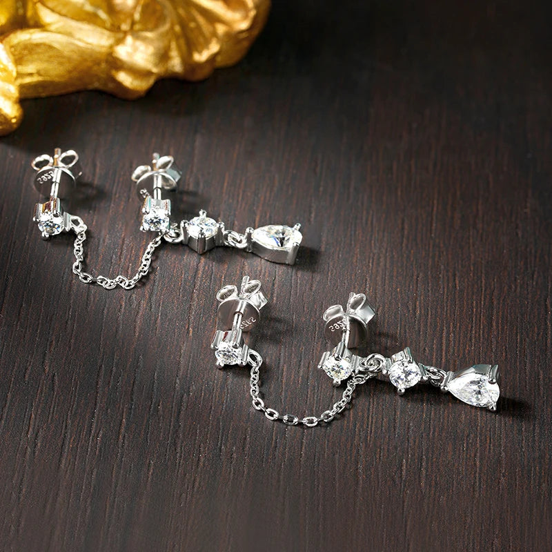 D VVS1 Moissanite Earrings for Women GRA Certified Pear Cut Pendant Tassel Earring Solid s925 Silver Dainty Ear Ring