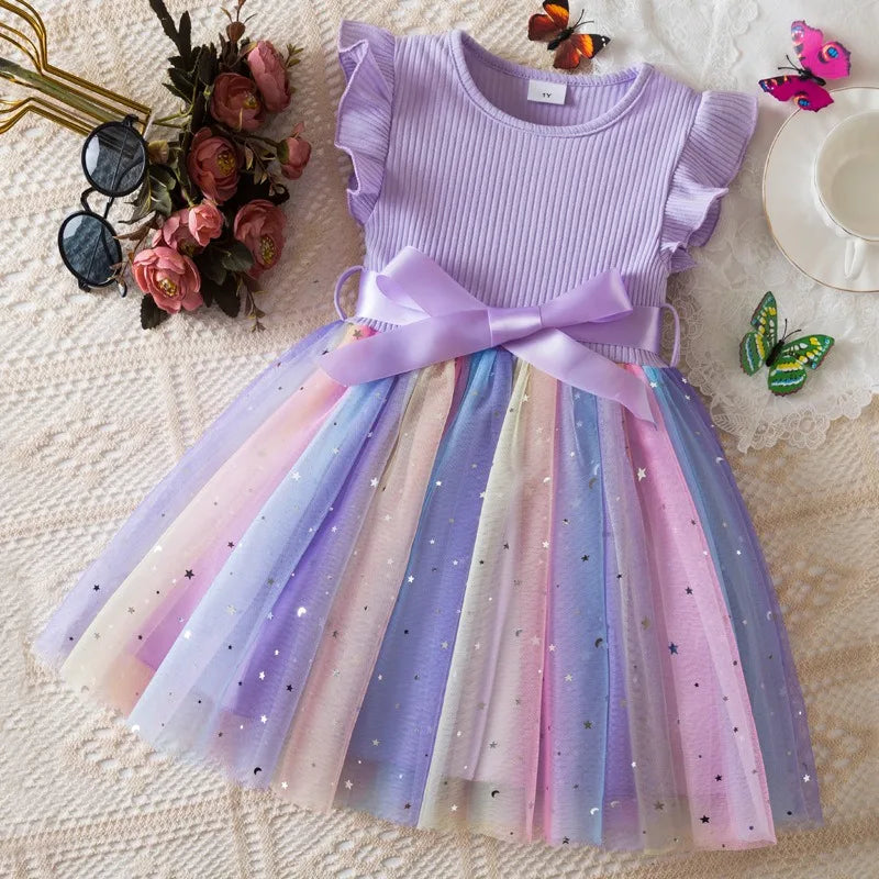 K-Pop Hunters Zoey Mira Rumi Girls Flying Sleeves Bow Sequin Dress Kids Baby Girl Birthday Party Fluffy Tutu Princess Dress 1-5Y