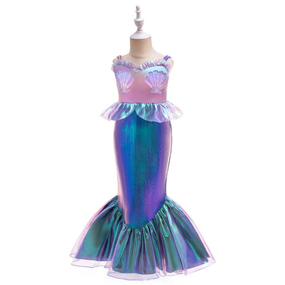 Summer Little Mermaid Ariel Girl Dress Cosplay Carnival Halloween Costumes Birthday Party Princess Dress for Girls Mermaids Gown