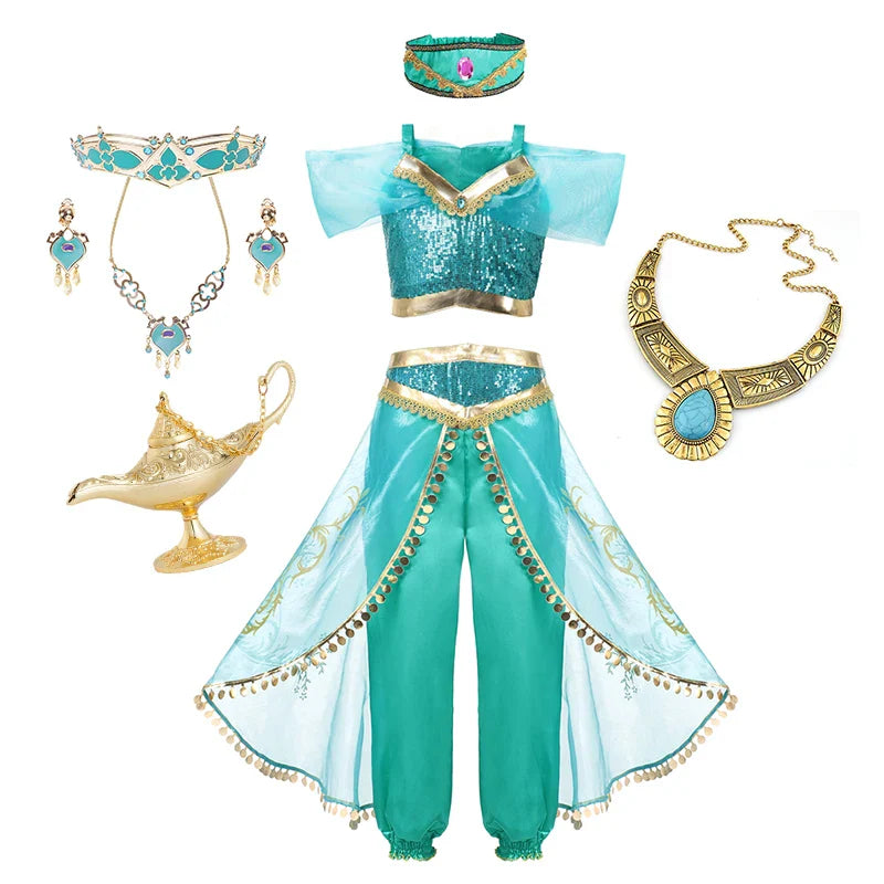 Jasmine Princess Dress Princess Dress Up Of Aladdin The Magic Lamp Costume Girls Birthday Party Halloween Fantasy Top Pants