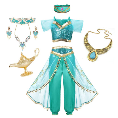Jasmine Princess Dress Princess Dress Up Of Aladdin The Magic Lamp Costume Girls Birthday Party Halloween Fantasy Top Pants