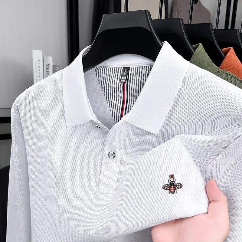 100% cotton high-end spring and autumn new men's long sleeved casual comfortable polo shirt exquisite brand bee embroidery top