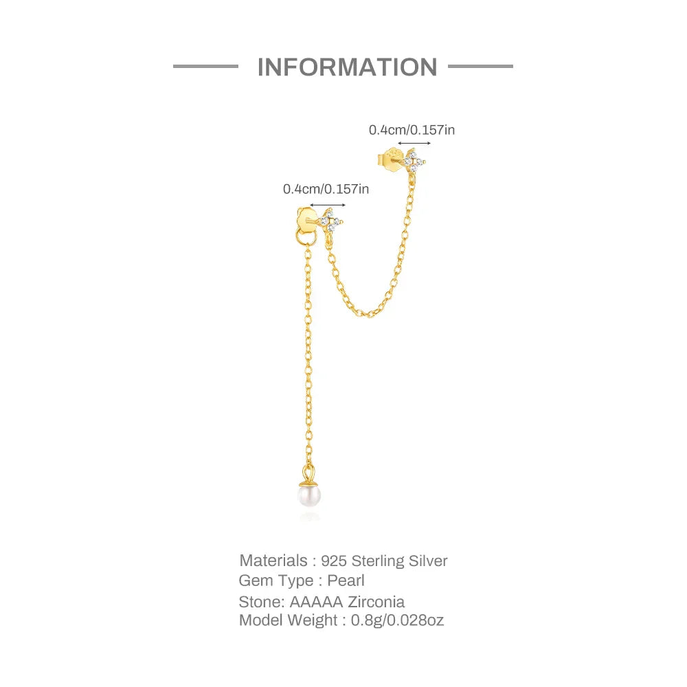 1PC 925 Sterling Silver Horse Eye Chain Tassel Zircon Drop Earrings For Women Ins Minimalism Geometric Earrings Gift