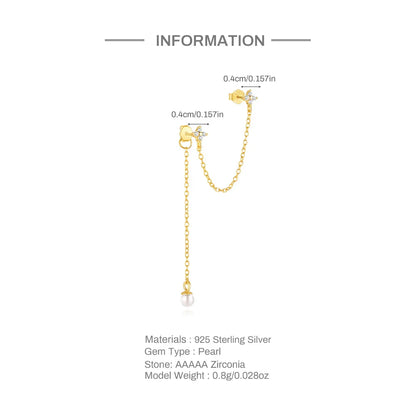 1PC 925 Sterling Silver Horse Eye Chain Tassel Zircon Drop Earrings For Women Ins Minimalism Geometric Earrings Gift