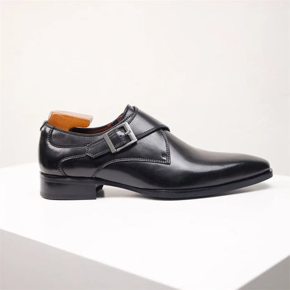 Men's Cow Leather Shoes Buckle Pointed Dress Shoes Men Classic Business Formal Social Office Party Wedding Shoes