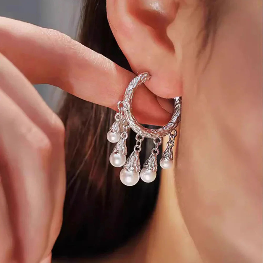 New 925 Sterling Silver Hoop Earrings Pearl Droplet Irregular Vintage Punk For Women Girl Gift Jewelry Dropshipping Wholesale