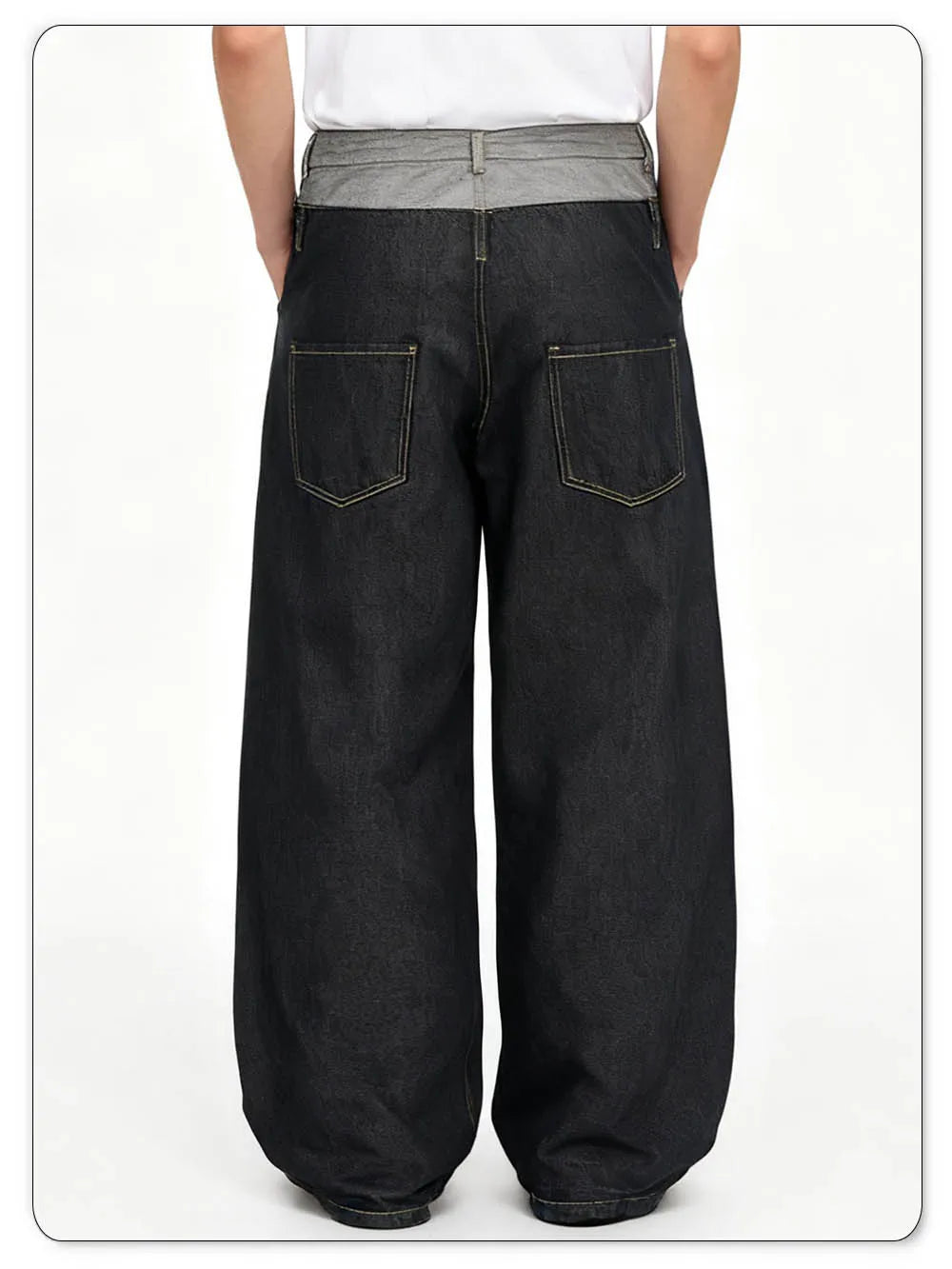 Men's Retro Personalized Double Waist Design Loose Wide Leg Jeans Street Design Denim Pants Gothic Baggy Machete Wide Leg Jeans