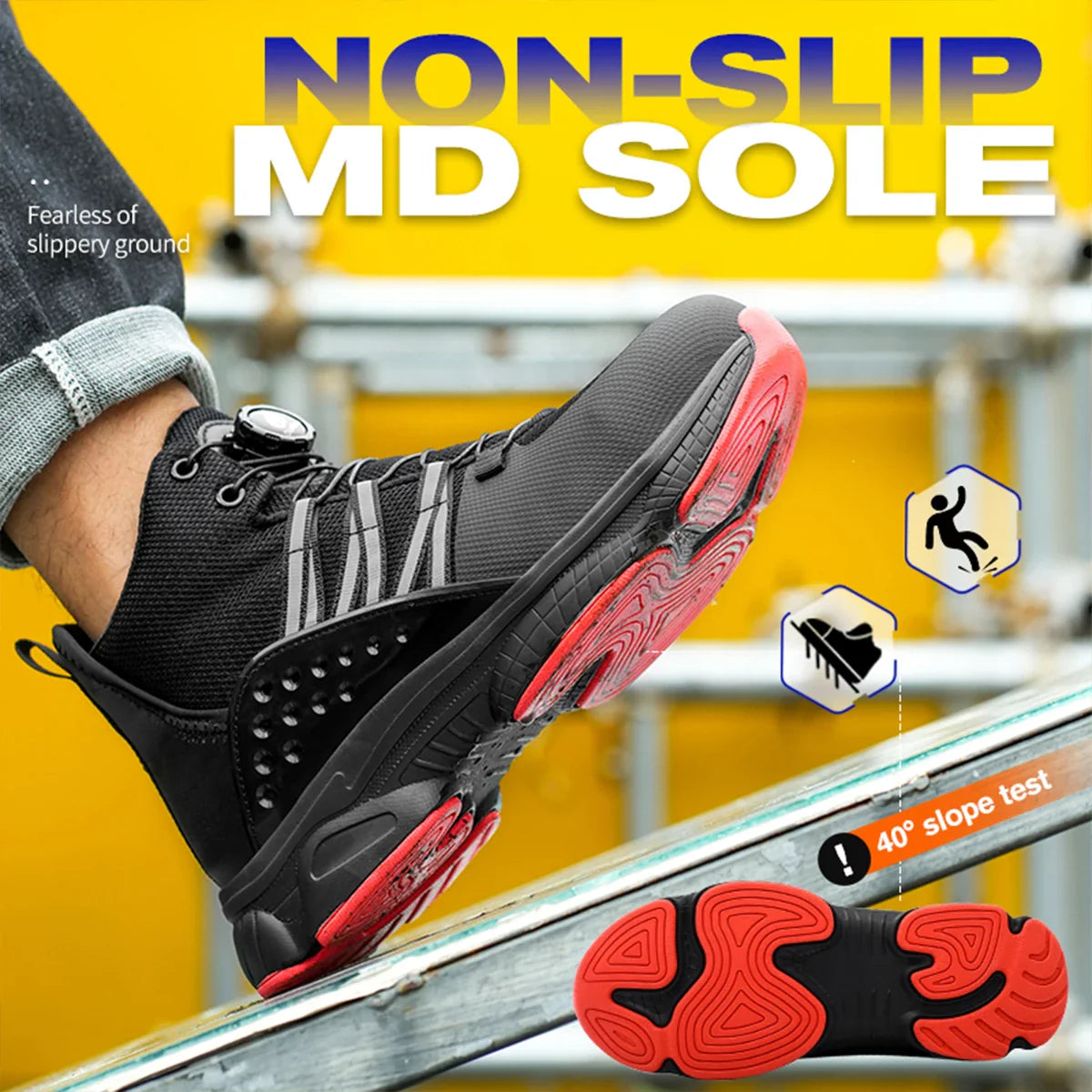Rotating Button Steel Toe Shoes for Men Lightweight Anti-smash Steel Toe Indestructible Work Boots Construction Safety Shoes