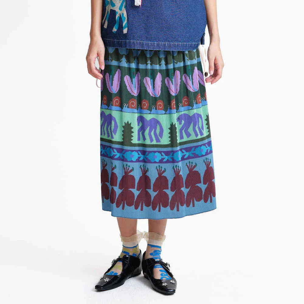 A-line Skirt 2026 Spring New Elastic Waist Colorful Floral Print Pleated Commuter Retro Style Skirt For Women 3ELC20607