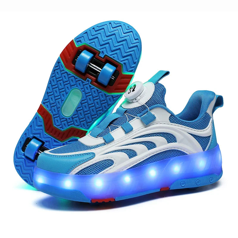 New Kids Wheels Roller Skate Shoes Boys Girls Swivel Buckle LED Light Luminous rechargeable Outdoor Children's Casual Sneakers