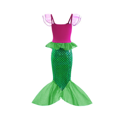 Little Mermaid Ariel Princess Girl Dress Up Charm Costume Kids Birthday Party Disguise Luxury Fishtail Clothes Wigs Sets