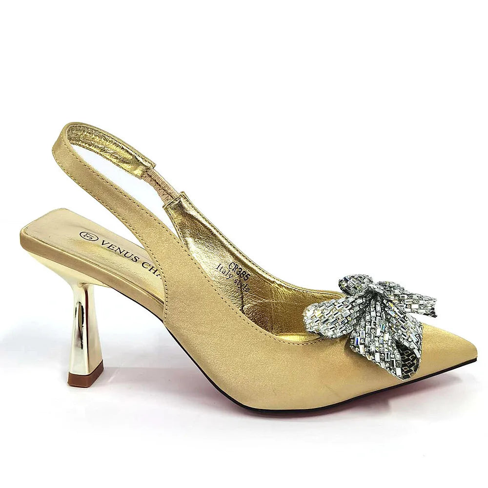 Italian Design Elegant Fuchsia Bow Rhinestone Pumps with Pointed Toe for Women 2024 Party Shoes and Bags Matching Set