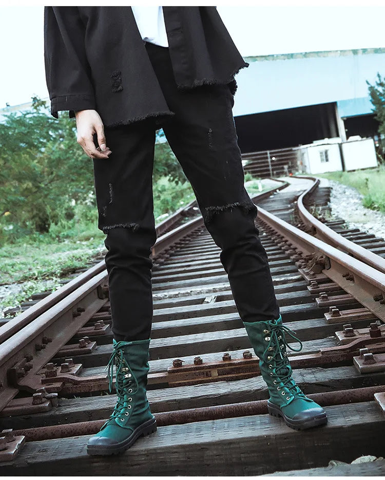 Men Boots Outdoor Fashion Men's Casual Shoes Canvas High Top Shoes Ankle Boots Black High Top Boots