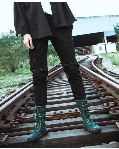 Men Boots Outdoor Fashion Men's Casual Shoes Canvas High Top Shoes Ankle Boots Black High Top Boots