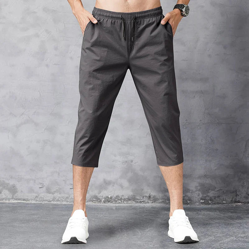 3/4 Length Men's Shorts Quick Drying Ice Silk Summer Breeches Male Long Calf Bermuda Board Beach Elastic Big Size Nylon Stretch