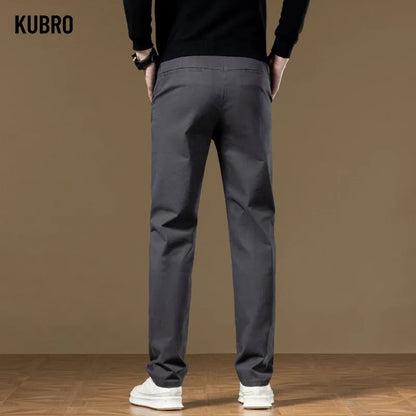 Classical Men's Casual Pants Straight Leg Elastic Solid Color Business Trousers Fashionable Soft Comfortable  Clothes Long Pants