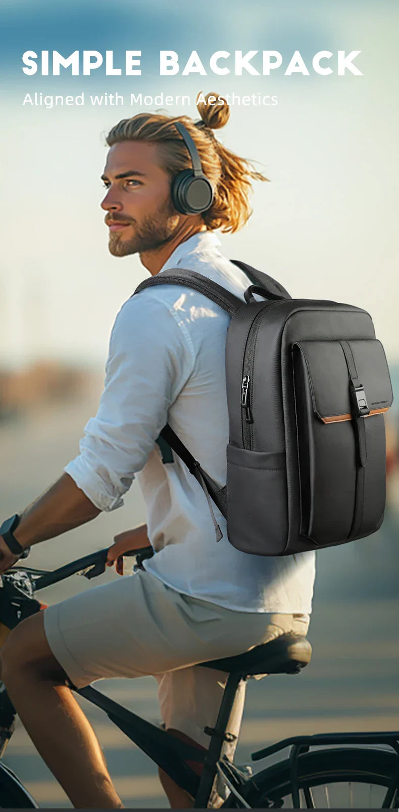 Stylish Business Backpack for Men Waterproof 15.6 inch Flap Laptop Backpack Multiple Pockets Casual Daypack for Work School