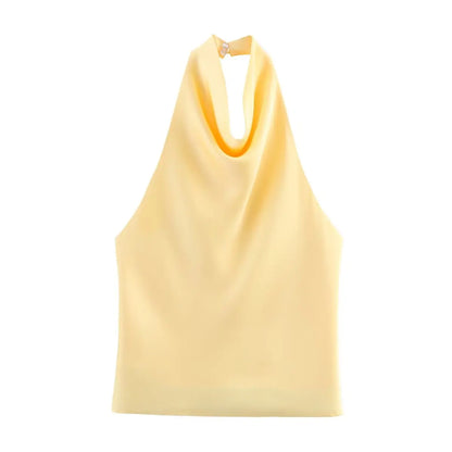 Elegant Women's Satin Backless Halter Vest Summer Solid Sleeveless Sexy High Street Waistcoat Female Slim Camisole Tops