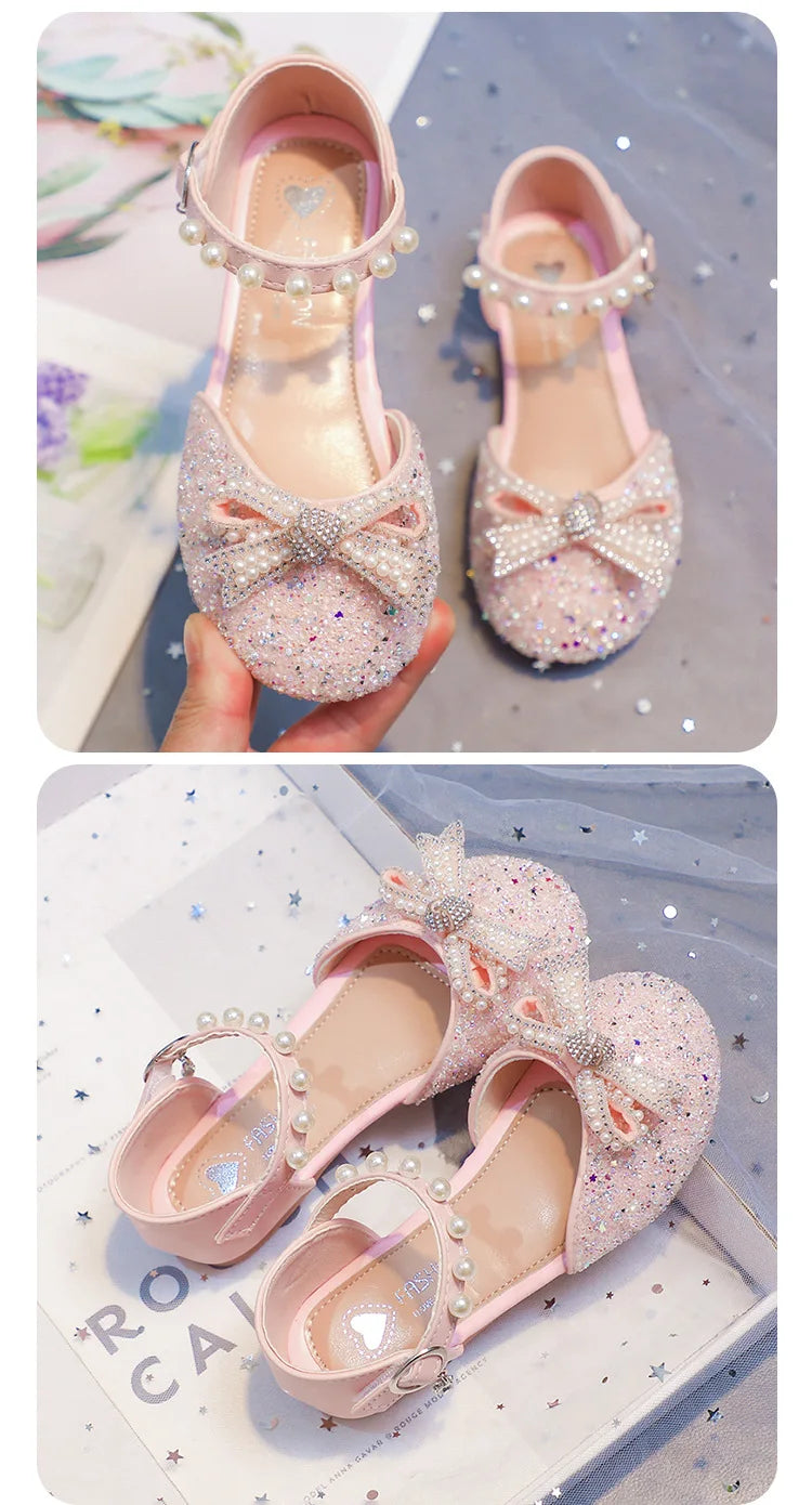 2026 Girls' Princess Shoes Spring And Summer Sandals White Flat Dress Shoes Pearl Decoration For Kids And Teens
