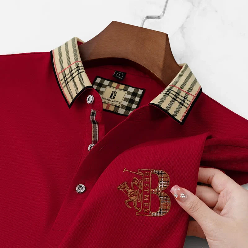 Summer novel men's high-end lace collar B-shaped short sleeved polo shirt, comfortable and casual business T-shirt