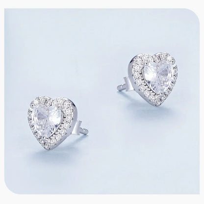 Gold Plated Halo CZ Stud Earrings 925 Sterling Silver Hypoallergenic Classic Elegant Heart Earrings Jewellry BSE894