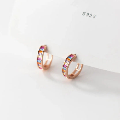 925 Sterling Silver Fashion European Colored Zircon Circle Huggies Hoop Earrings for Women Elegant Gold Wedding Jewelry