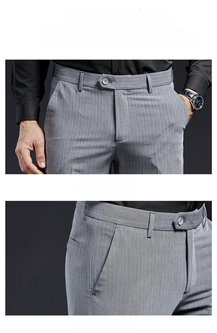 High Quality Men Suit Pants Smart Casual Office Trousers Business Pants For Men Wedding Party Dress Trousers Mens Stripe Pants