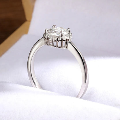 1ct D VVS1 Moissanite Rings for Women Engagement Wedding Lab Diamond with GRA S925 Silver Plated 18k White Gold Ring