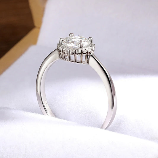 1ct D VVS1 Moissanite Rings for Women Engagement Wedding Lab Diamond with GRA S925 Silver Plated 18k White Gold Ring