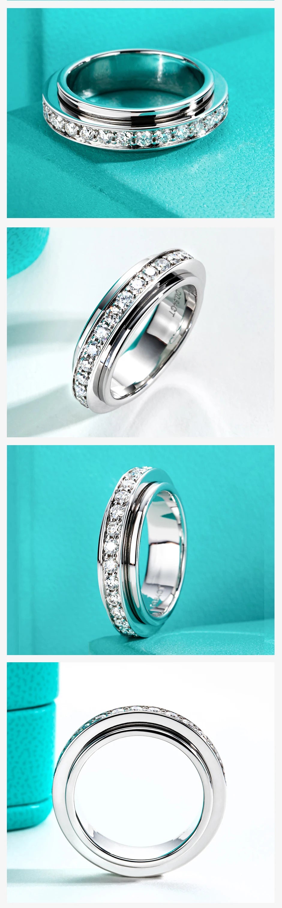 Moissanite Spinner Eternity Band Rings 14k Gold Plated Fidget Spinners Wedding Band Ring Unzip Jewelry Gifts Wholesale
