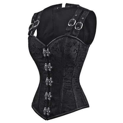 Women Corset with Shoulder Straps Overbust Bustier Plus Size Floral Jacquard Gothic Corset Top Steampunk Corset Vest