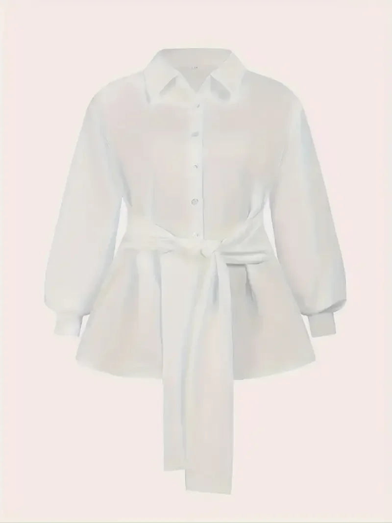 Plus Size 1XL-5XL Fashion Women‘s Solid Color Lapel Collar Blouse Ladies Casual Elegant Chic Top Long Sleeves Shirt